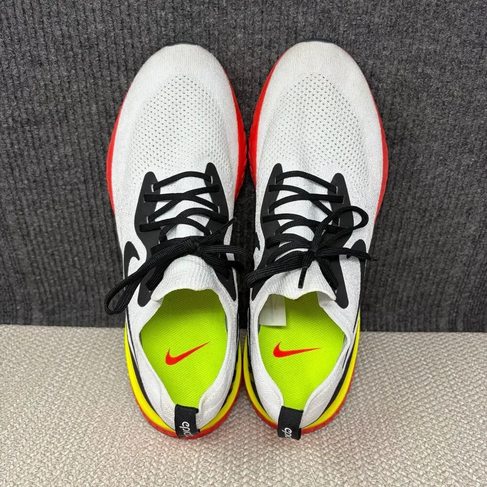 Nike Epic React Flyknit White Bright Crimson Red Running Mens 14 AQ0067-103